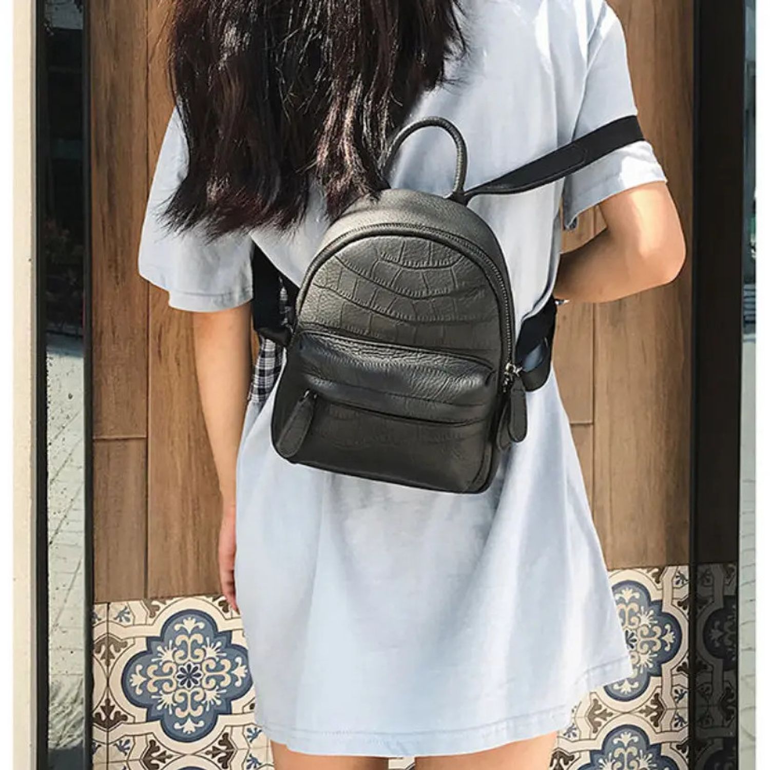 Rucsac dama, Azra GT2027, piele naturala, Negru fotografia produsului View 2 L