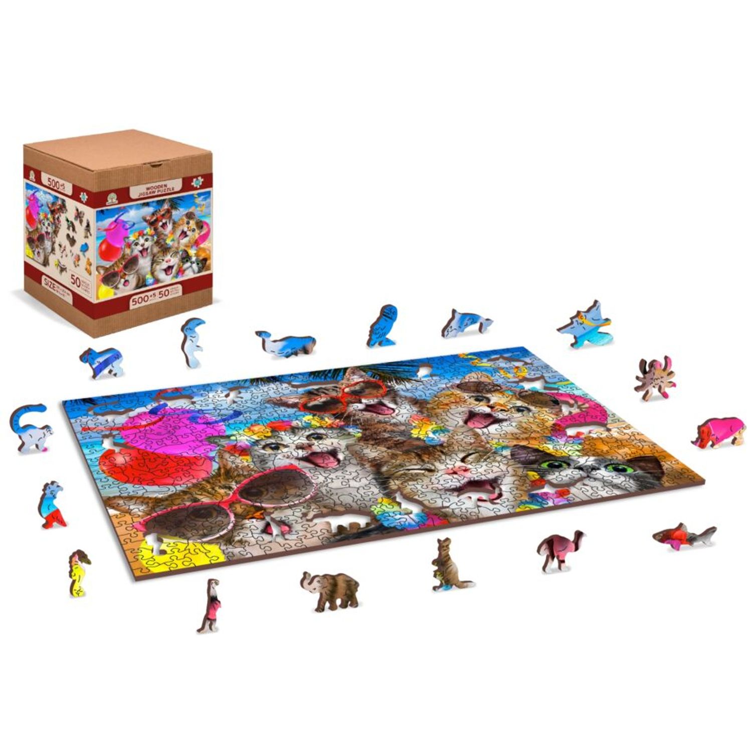 Puzzle din lemn, Petrecerea pisicutelor, 505 piese fotografia produsului View 2 L