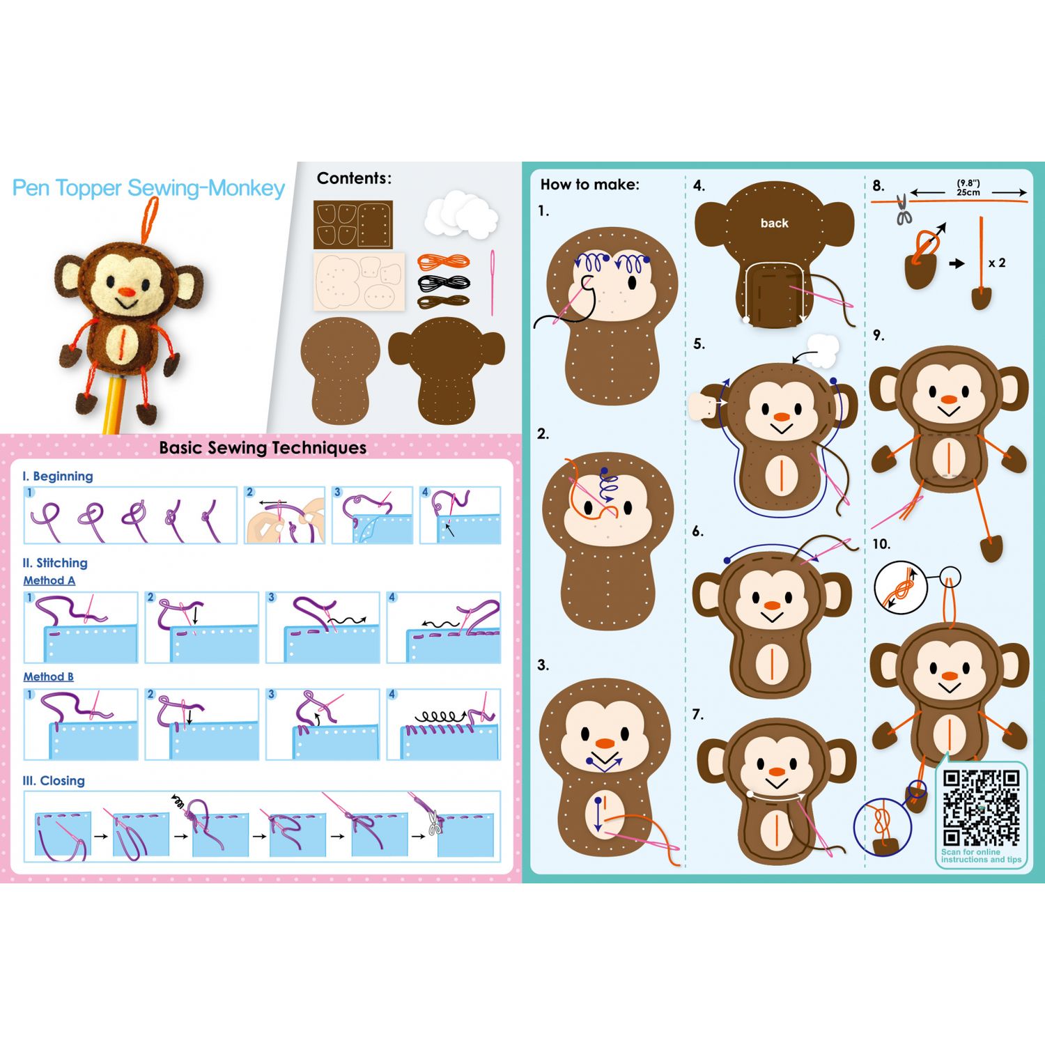 Set de cusut DIY - decoratiune topper pentru creion - Maimuta fotografia produsului View 4 L