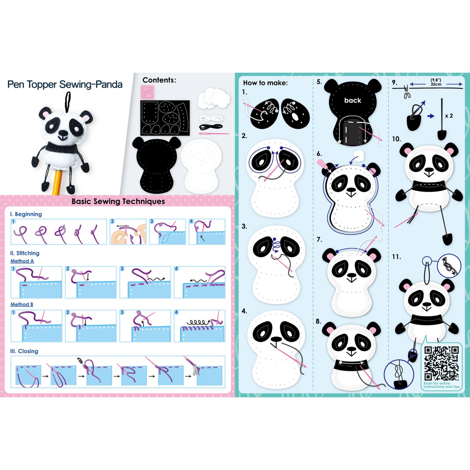Set de cusut DIY - decoratiune topper pentru creion - Panda fotografia produsului View 4 L