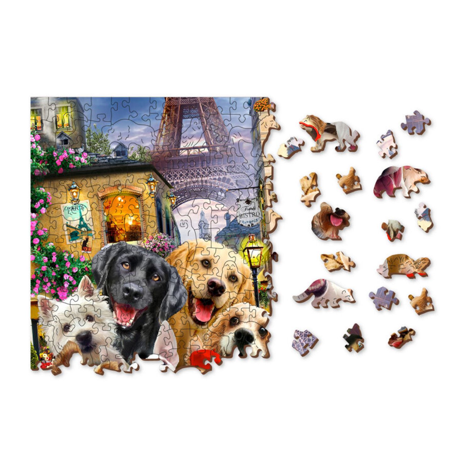 Puzzle din lemn, Catelusi in Paris, 200 piese fotografia produsului View 3 L