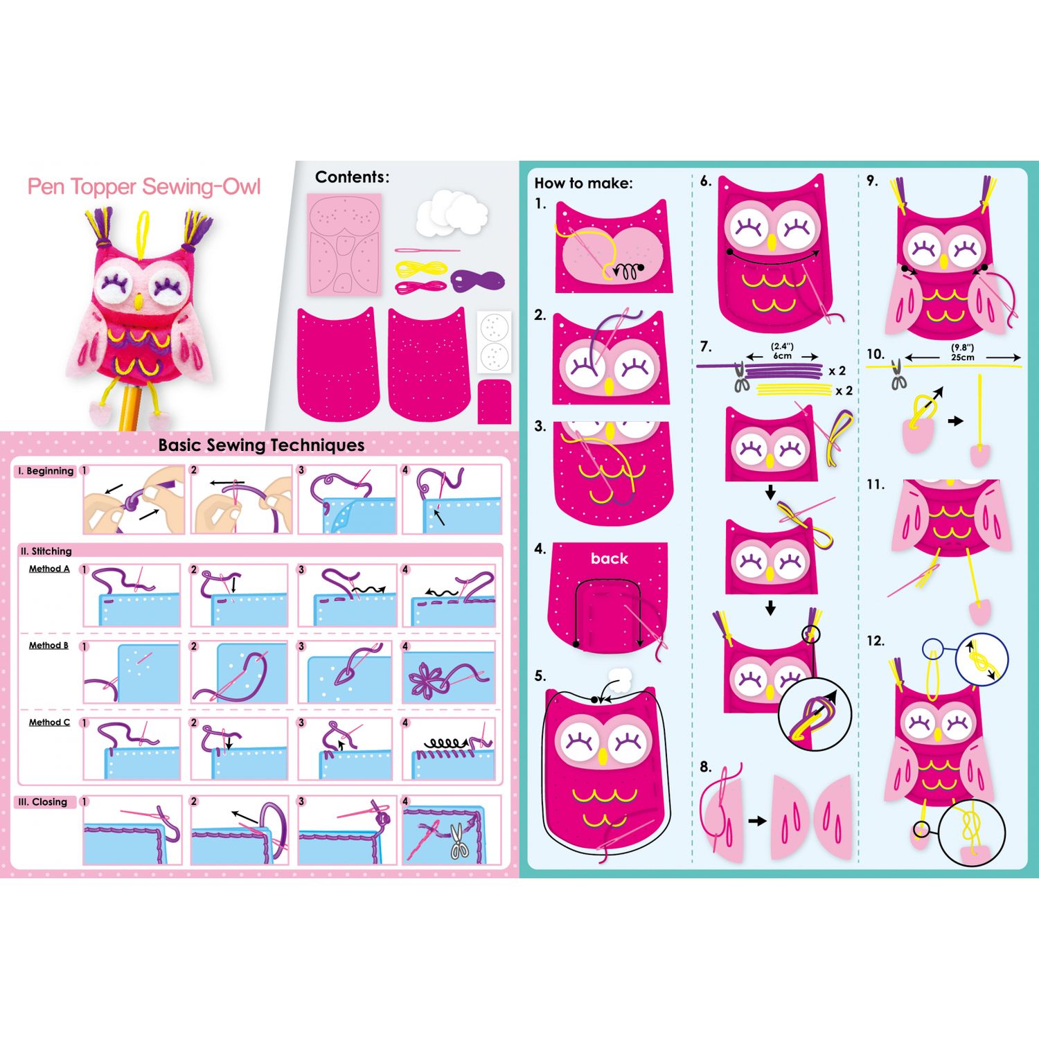 Set de cusut DIY - decoratiune topper pentru creion - Bufnita fotografia produsului View 4 L