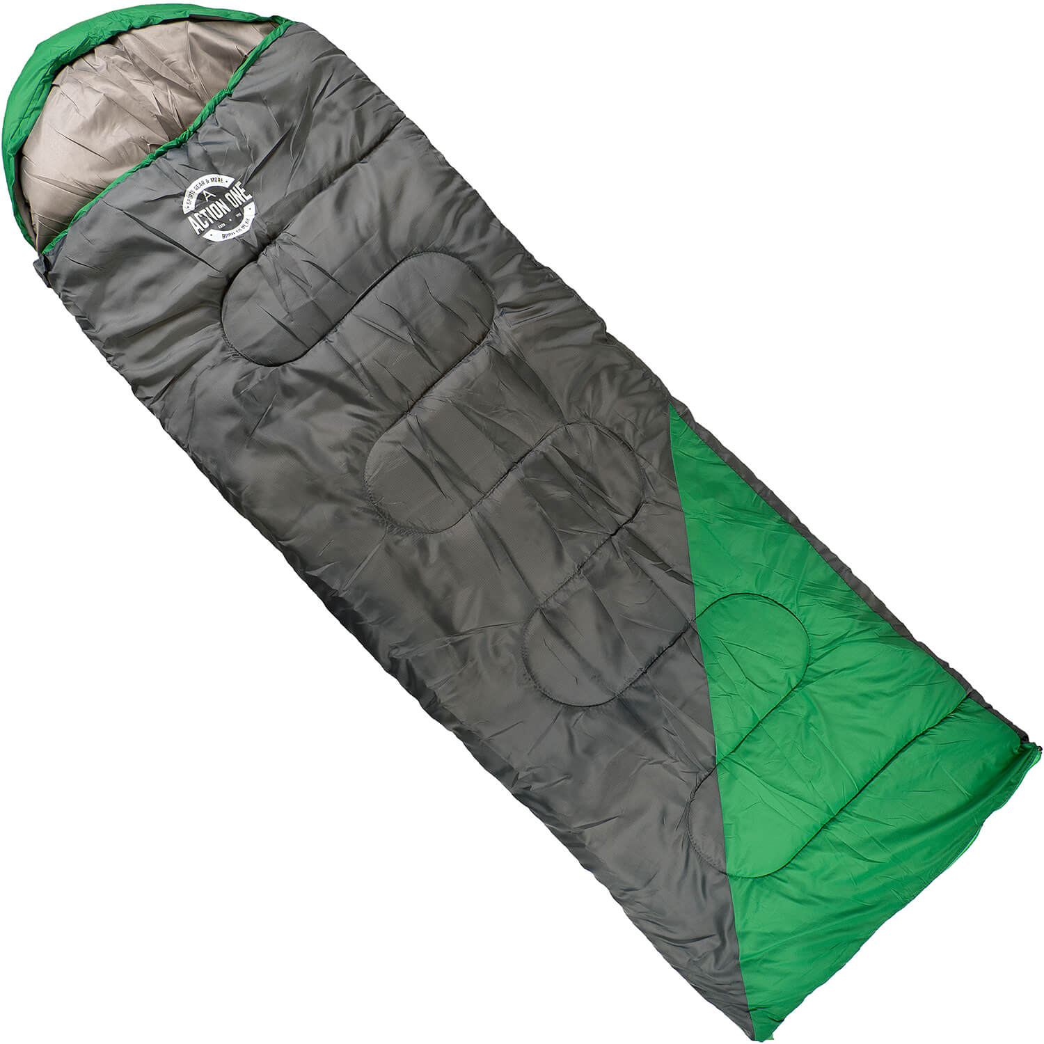 Sac de dormit Action One, impermeabil, (190+30) x 75 cm, Verde-Gri fotografia produsului