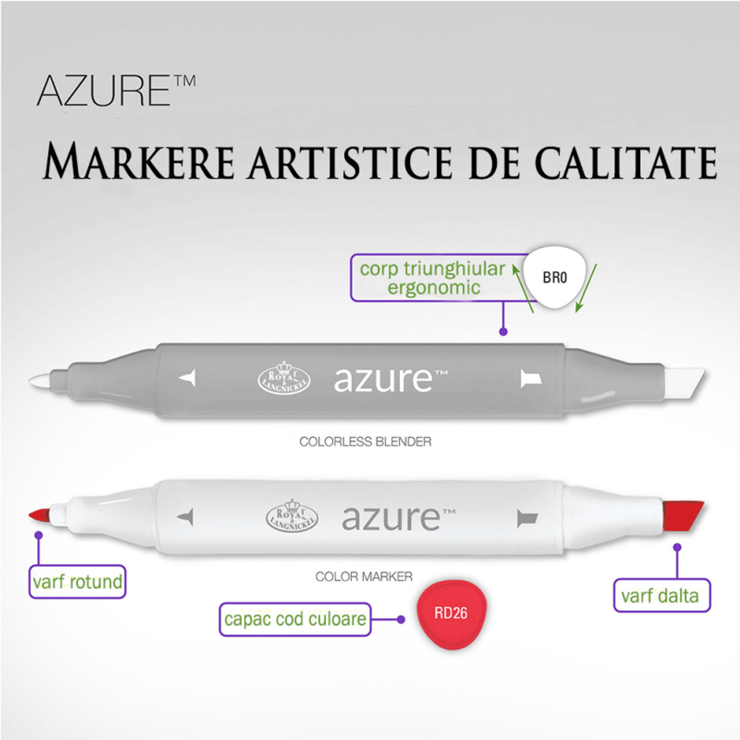 Set 13 markere Royal & Langnickel Azure Culori primavara fotografia produsului View 3 L