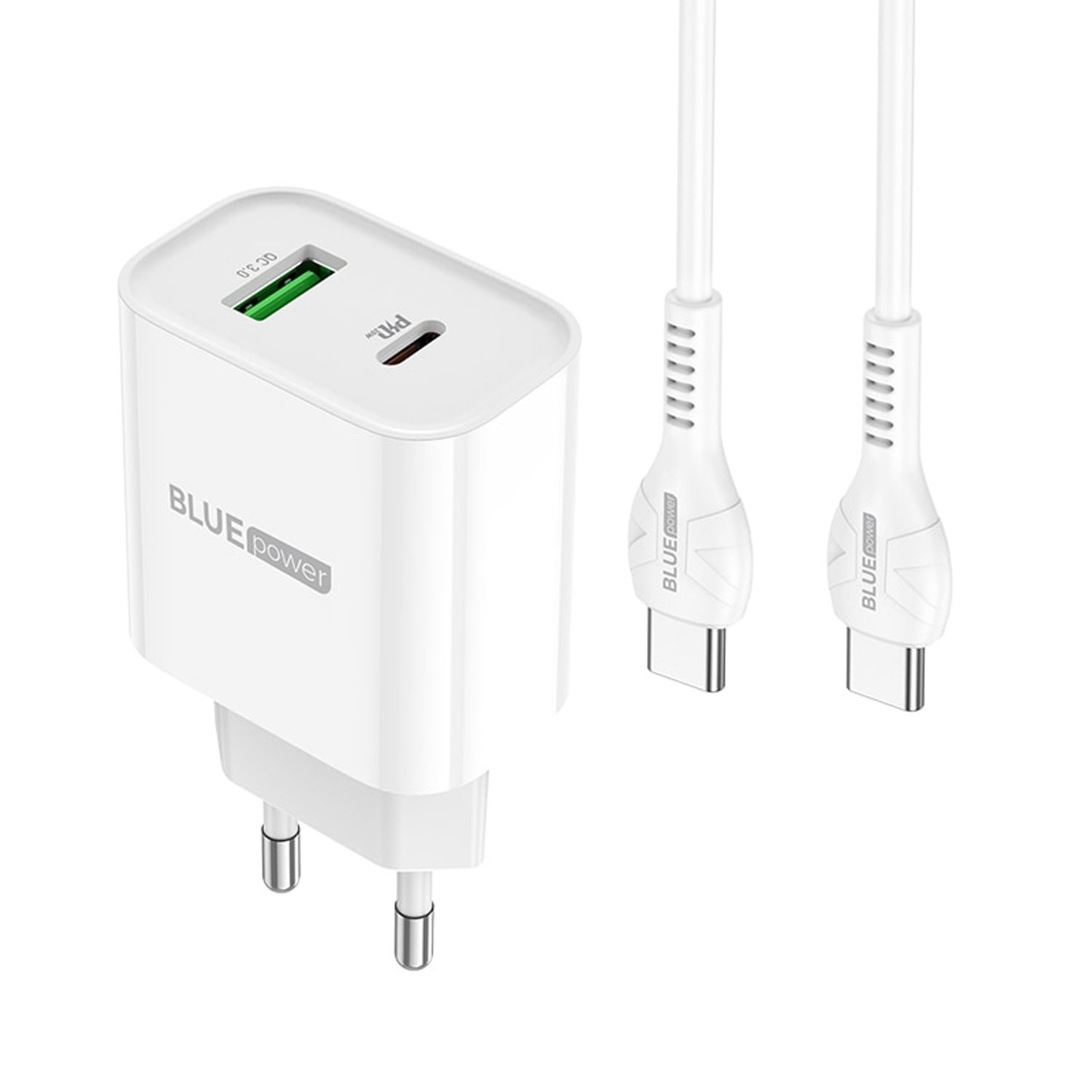 Incarcator Retea BLUE Power BCC80A Rapido, 20W, USB, USB Type-C, Quick Charge + cablu USB Type-C, 1m (Alb) fotografia produsului