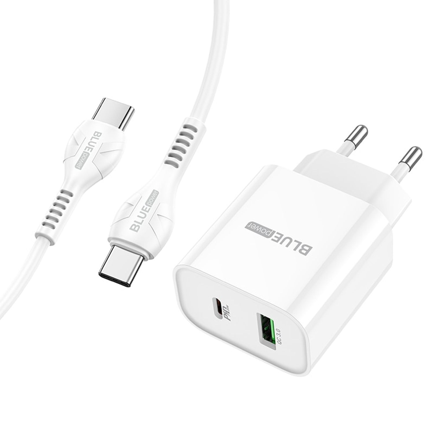 Incarcator Retea BLUE Power BCC80A Rapido, 20W, USB, USB Type-C, Quick Charge + cablu USB Type-C, 1m (Alb) fotografia produsului View 5 L