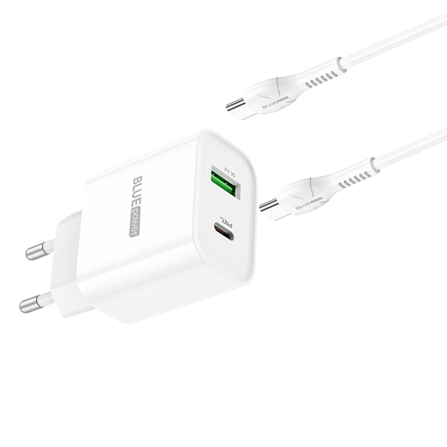 Incarcator Retea BLUE Power BCC80A Rapido, 20W, USB, USB Type-C, Quick Charge + cablu USB Type-C, 1m (Alb) fotografia produsului View 3 L