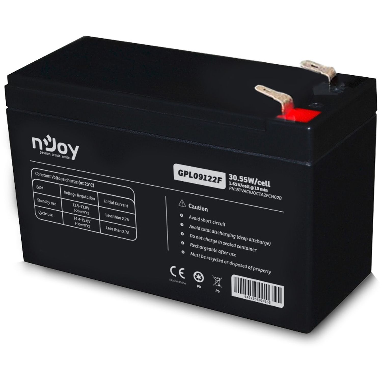 Acumulator nJoy GPL09122F, 12V, 30.55W, Conector F2 fotografia produsului View 2 L