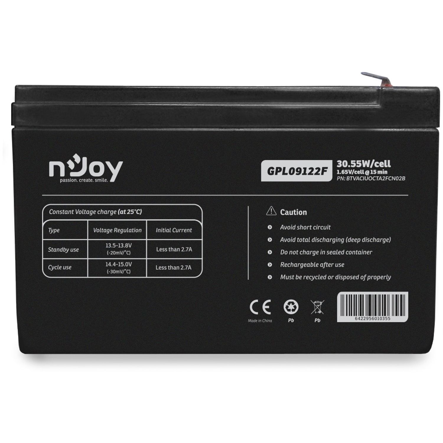 Acumulator nJoy GPL09122F, 12V, 30.55W, Conector F2 fotografia produsului View 3 L