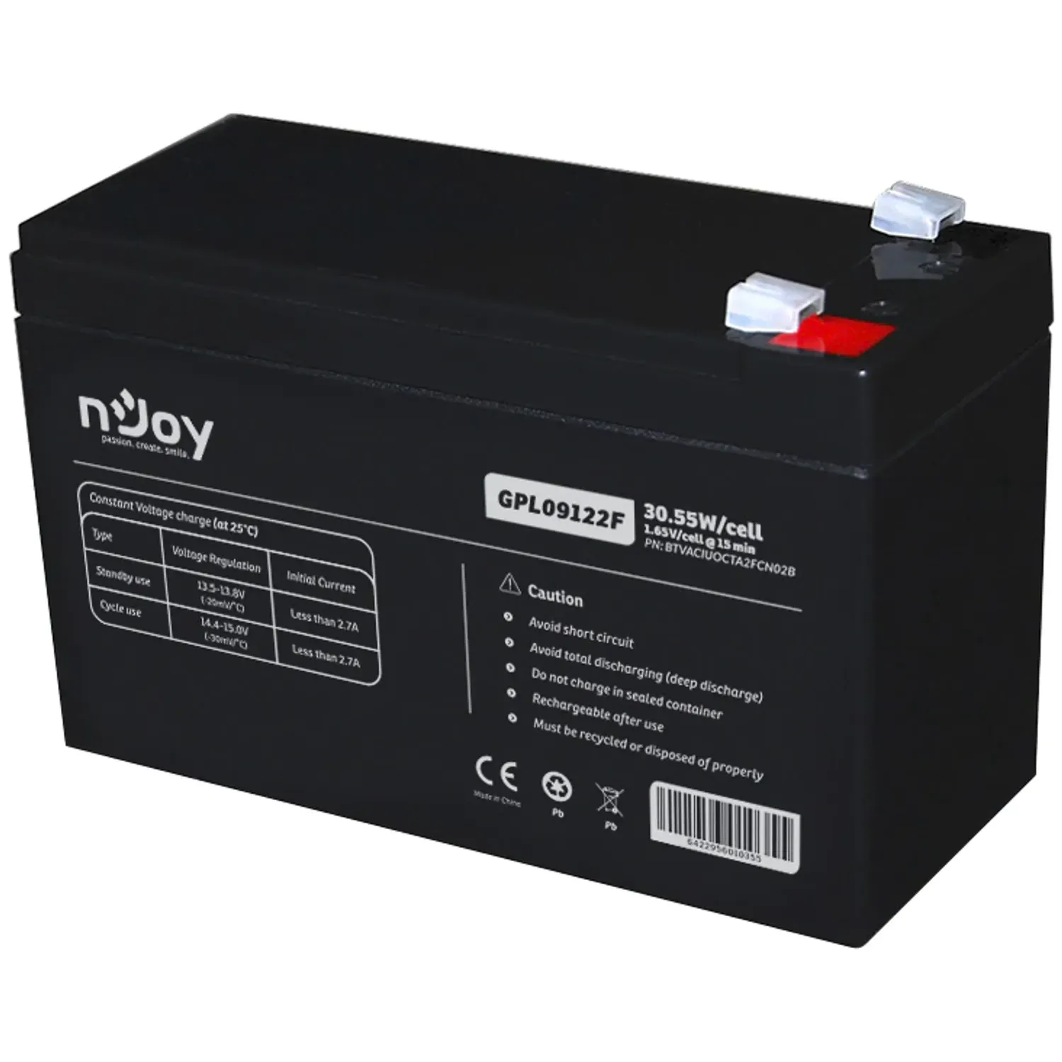 Acumulator nJoy GPL09122F, 12V, 30.55W, Conector F2 fotografia produsului