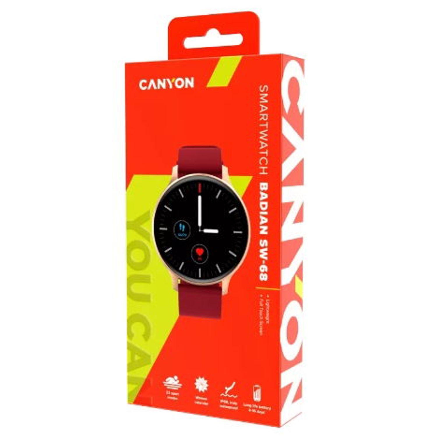 Smartwatch Canyon Badian SW-68, Display TFT 1.28", Bluetooth, Waterproof IP68, Android/iOS (Auriu/Rosu) fotografia produsului View 4 L