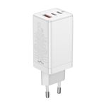 Incarcator telefon, Baseus, 1 x USB-A, 2 x USB-C PD, 65W, 110-240V, Alb fotografia produsului View 5 S