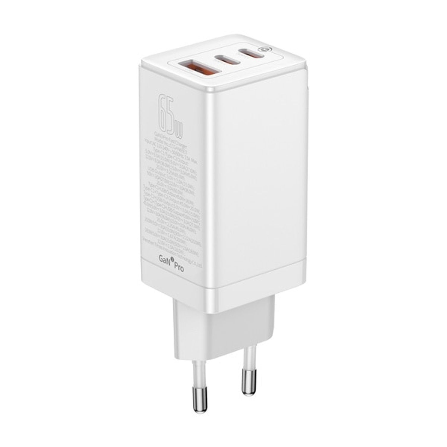 Incarcator telefon, Baseus, 1 x USB-A, 2 x USB-C PD, 65W, 110-240V, Alb fotografia produsului View 5 L
