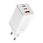 Incarcator telefon, Baseus, 1 x USB-A, 2 x USB-C PD, 65W, 110-240V, Alb fotografia produsului