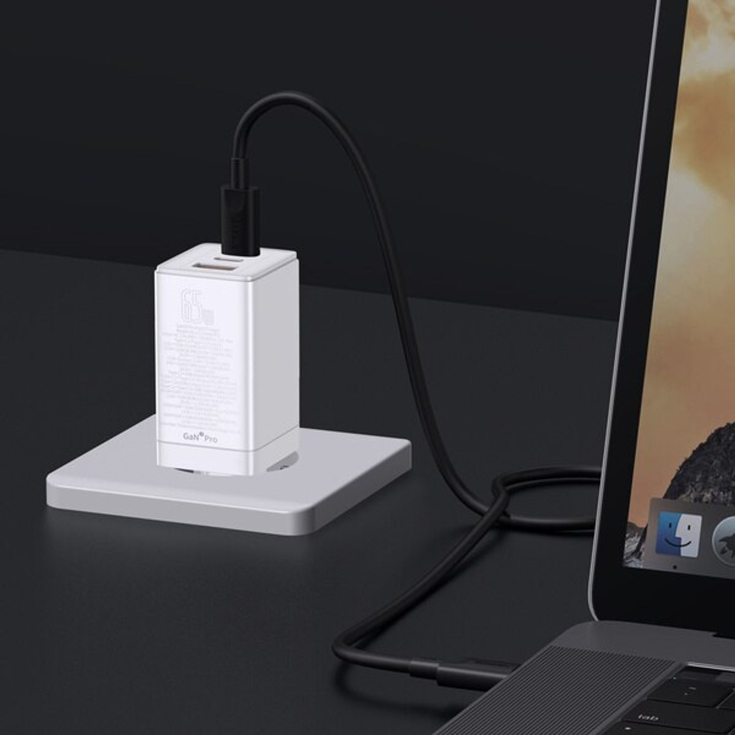 Incarcator telefon, Baseus, 1 x USB-A, 2 x USB-C PD, 65W, 110-240V, Alb fotografia produsului View 2 L