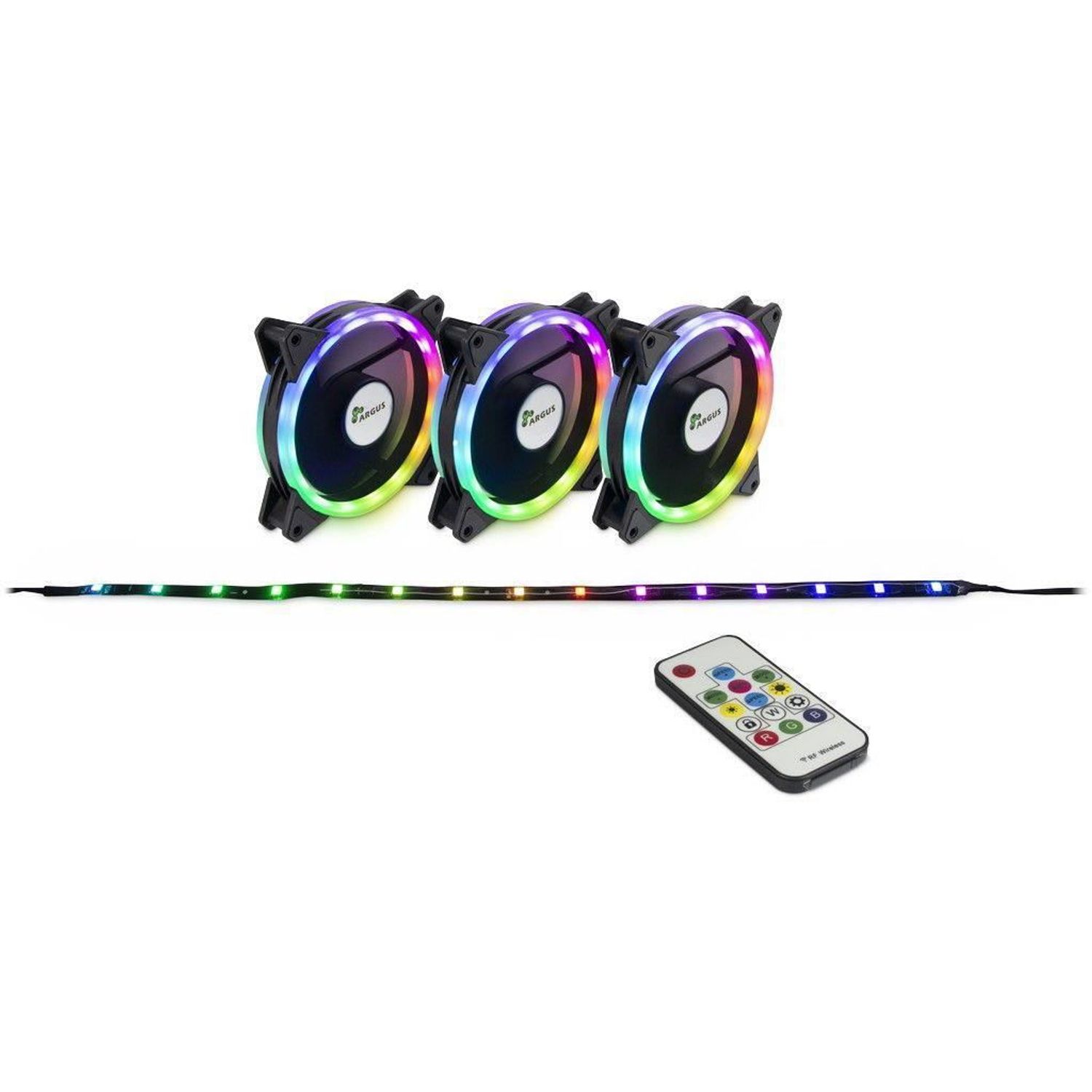 Set 3 ventilatoare Inter-Tech Argus RS-04, 120mm, iluminare RGB fotografia produsului