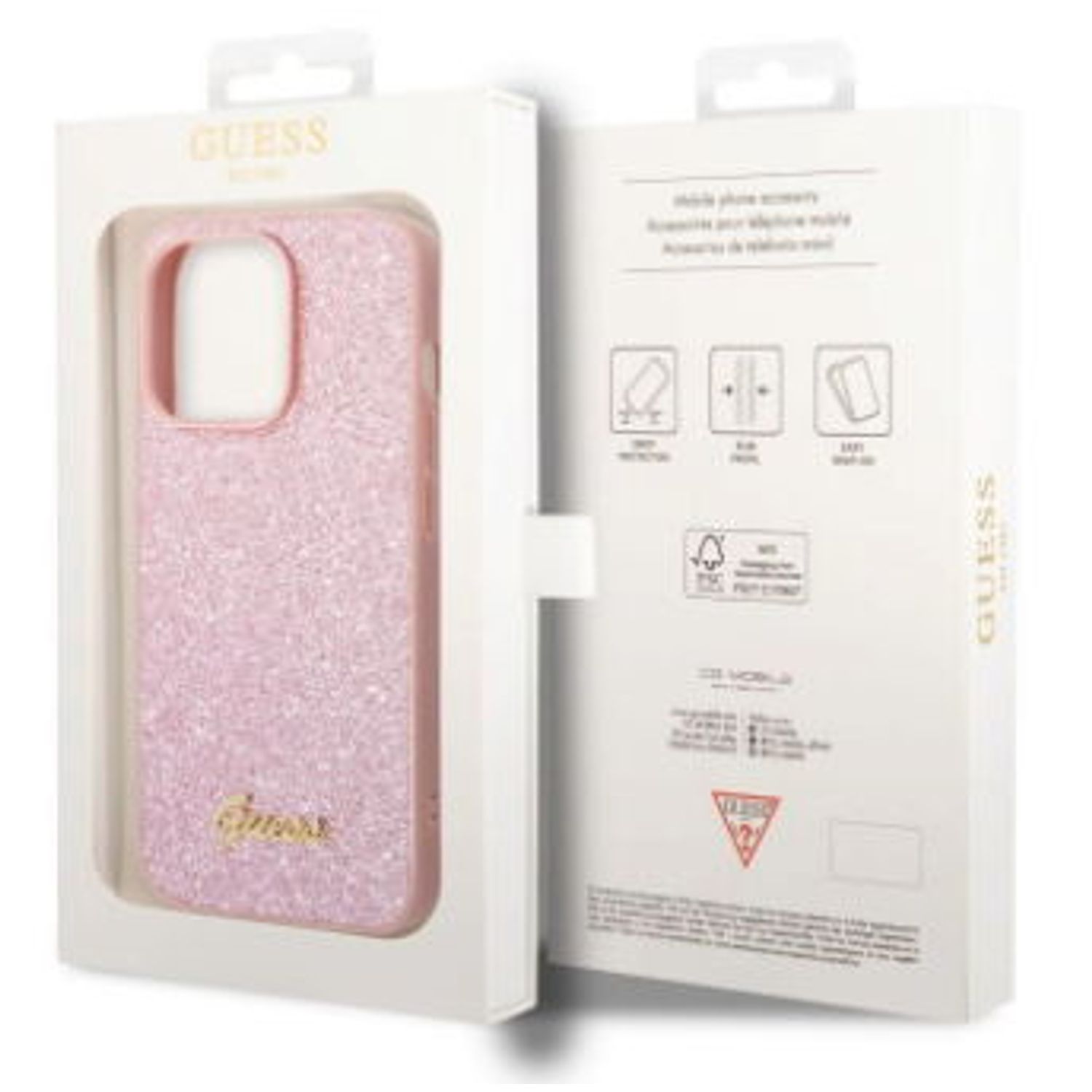 Husa Protectie Spate Guess Glitter GUHCP14XHGGSHP pentru iPhone 14 Pro Max (Roz) fotografia produsului View 7 L