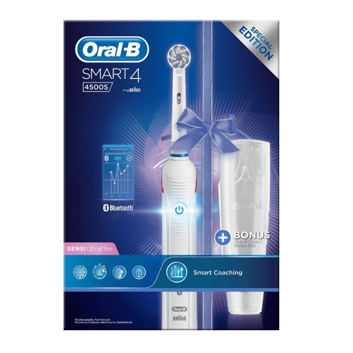 Periuta de dinti electrica Oral-B Smart 4 4500S Sensi Ultrathin, 40000 pulsatii/min, 8800 oscilatii/min, Curatare - 4210201180326 fotografia produsului View 3 L
