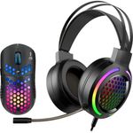Kit mouse si casti Marvo MH01, iluminare Rainbow (Negru) fotografia produsului
