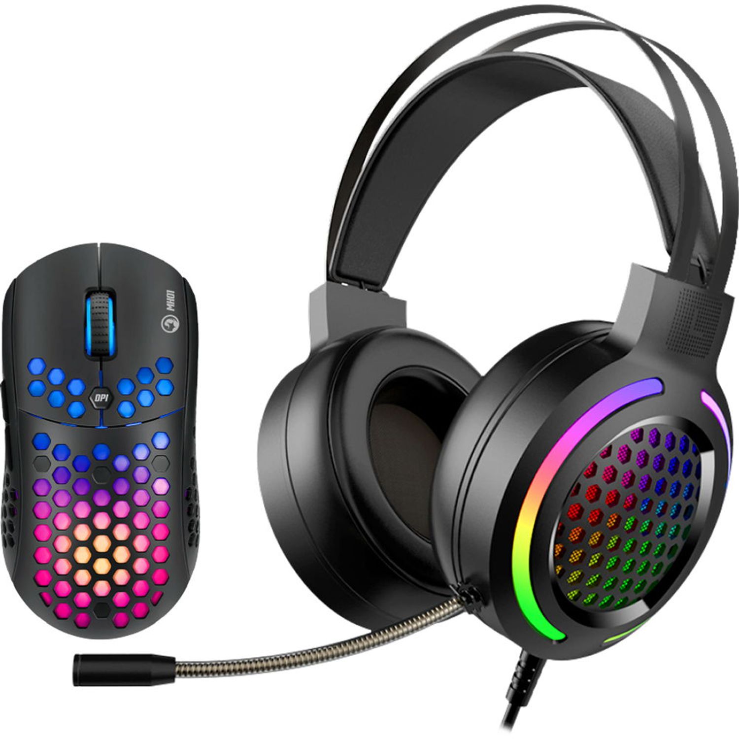 Kit mouse si casti Marvo MH01, iluminare Rainbow (Negru) fotografia produsului