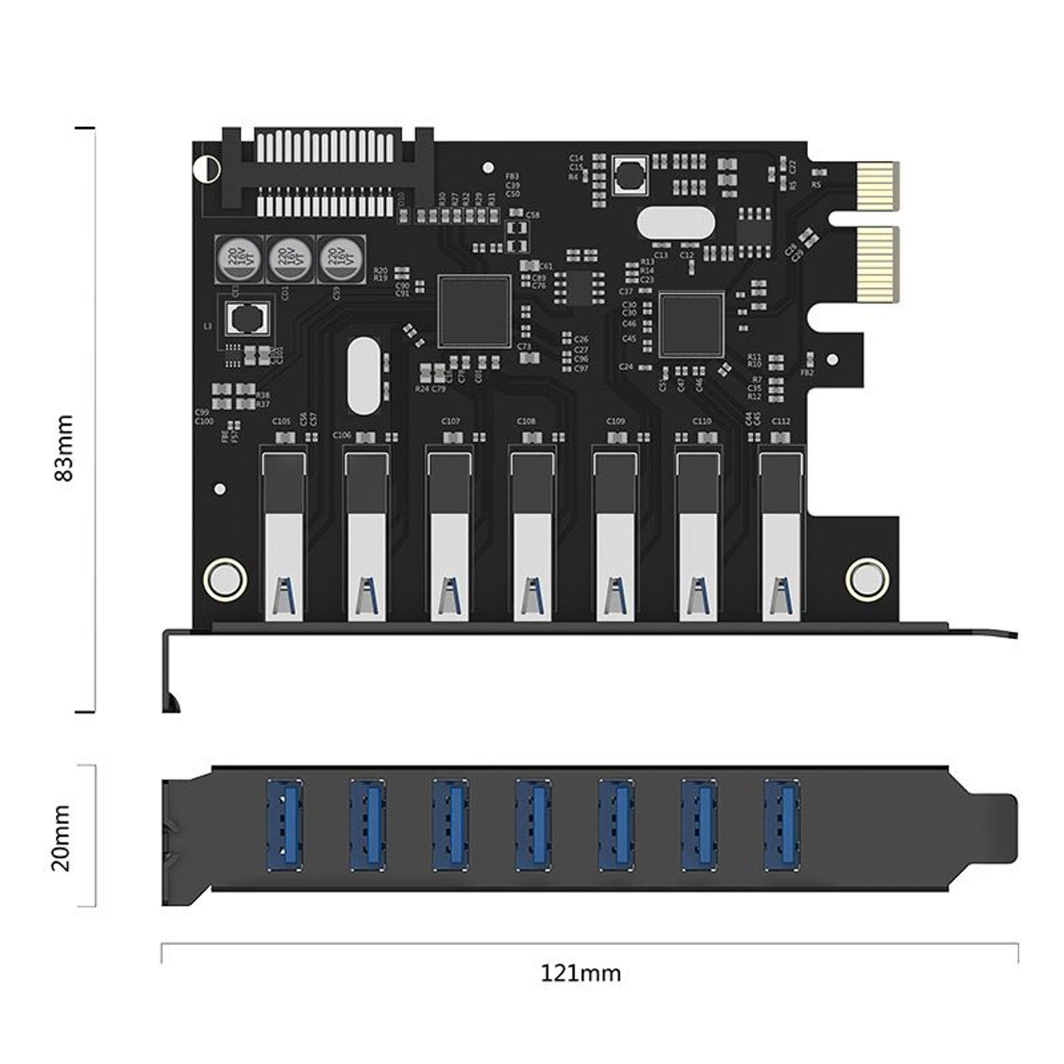 Adaptor Orico PVU3-7U, PCI-Express - 7 x USB 3.0 fotografia produsului View 3 L