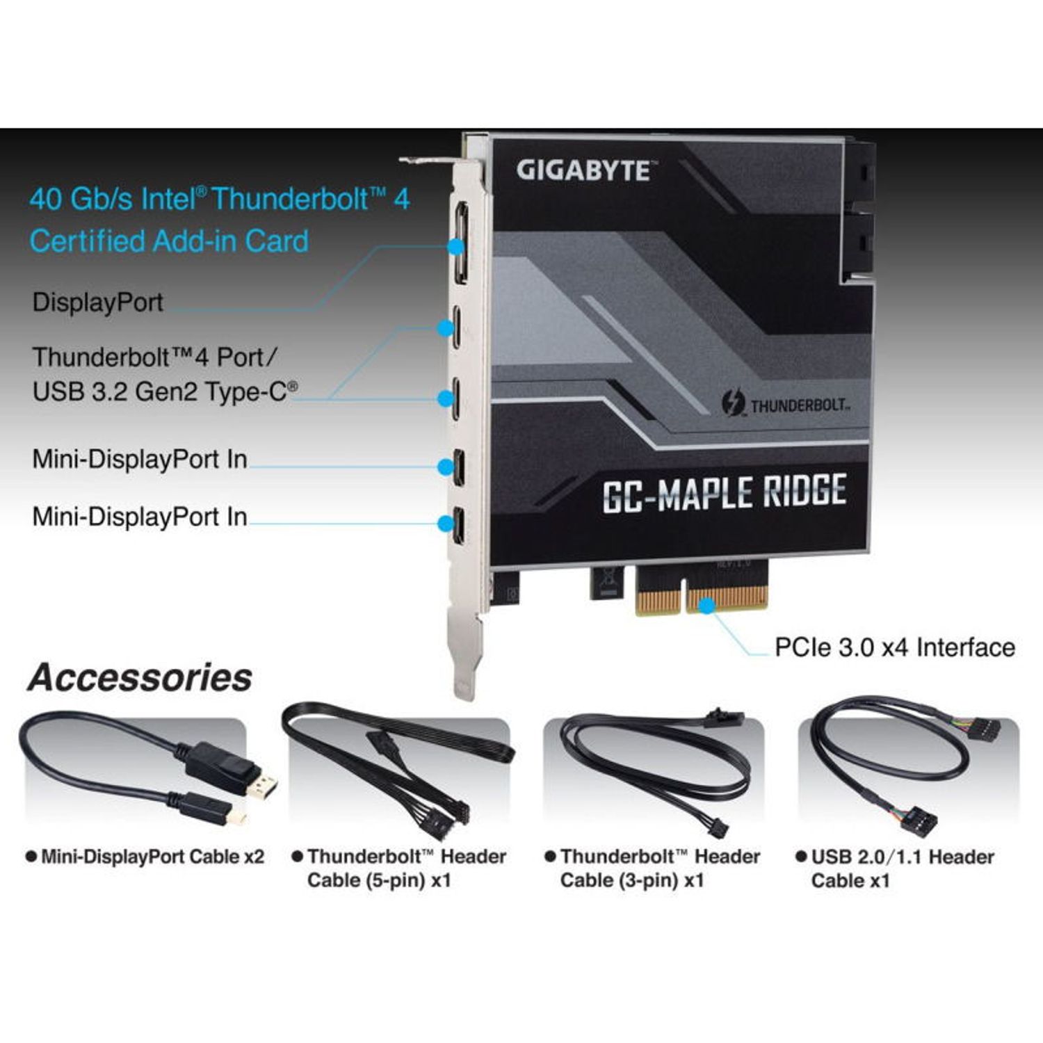 Adaptor GIGABYTE Maple Ridge Dual Thunderbolt 4 Add-in card fotografia produsului View 3 L