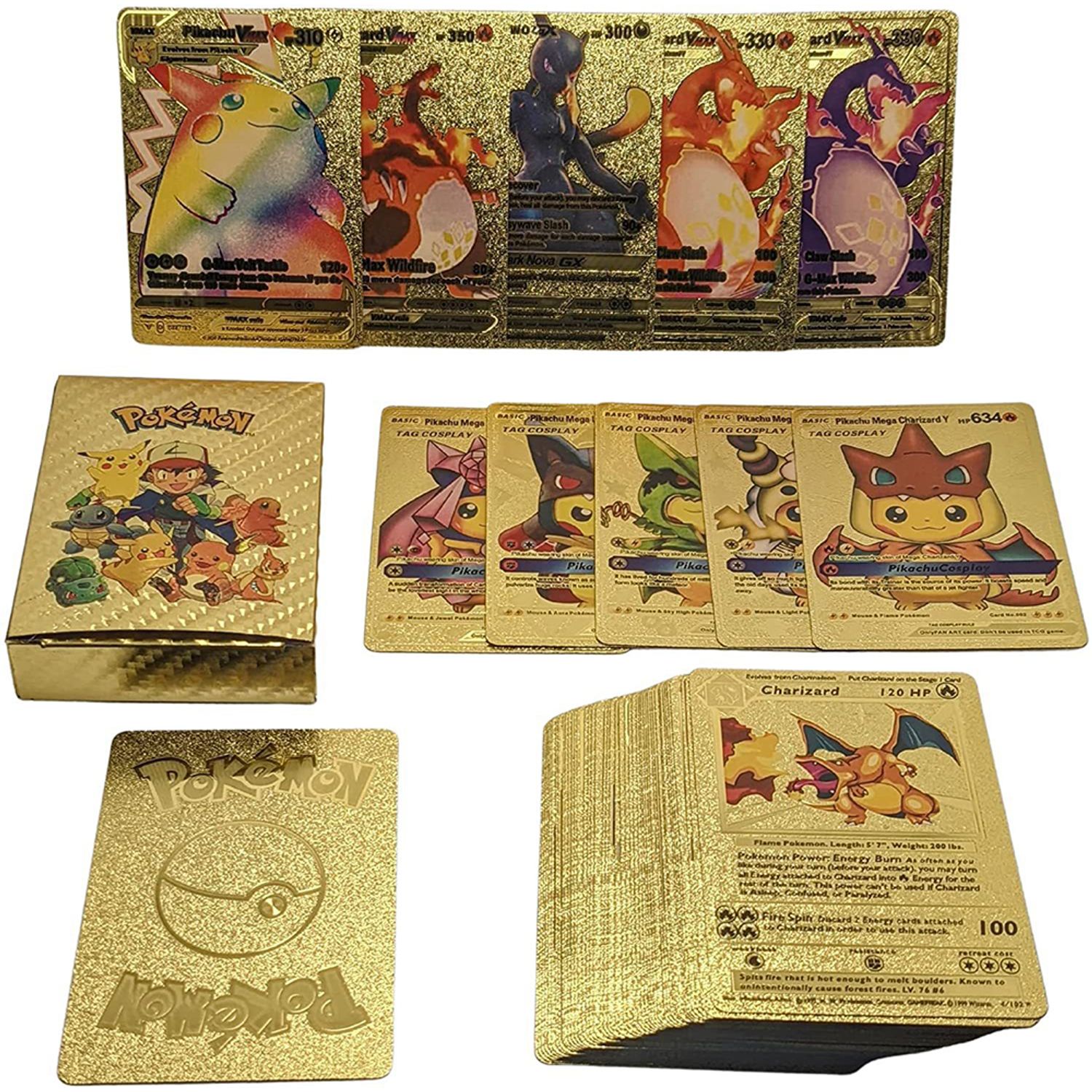 Set cartonase Pokemon IdeallStore&reg;, Gold GTX, editie de colectie, 55 bucati, aurii fotografia produsului View 2 L