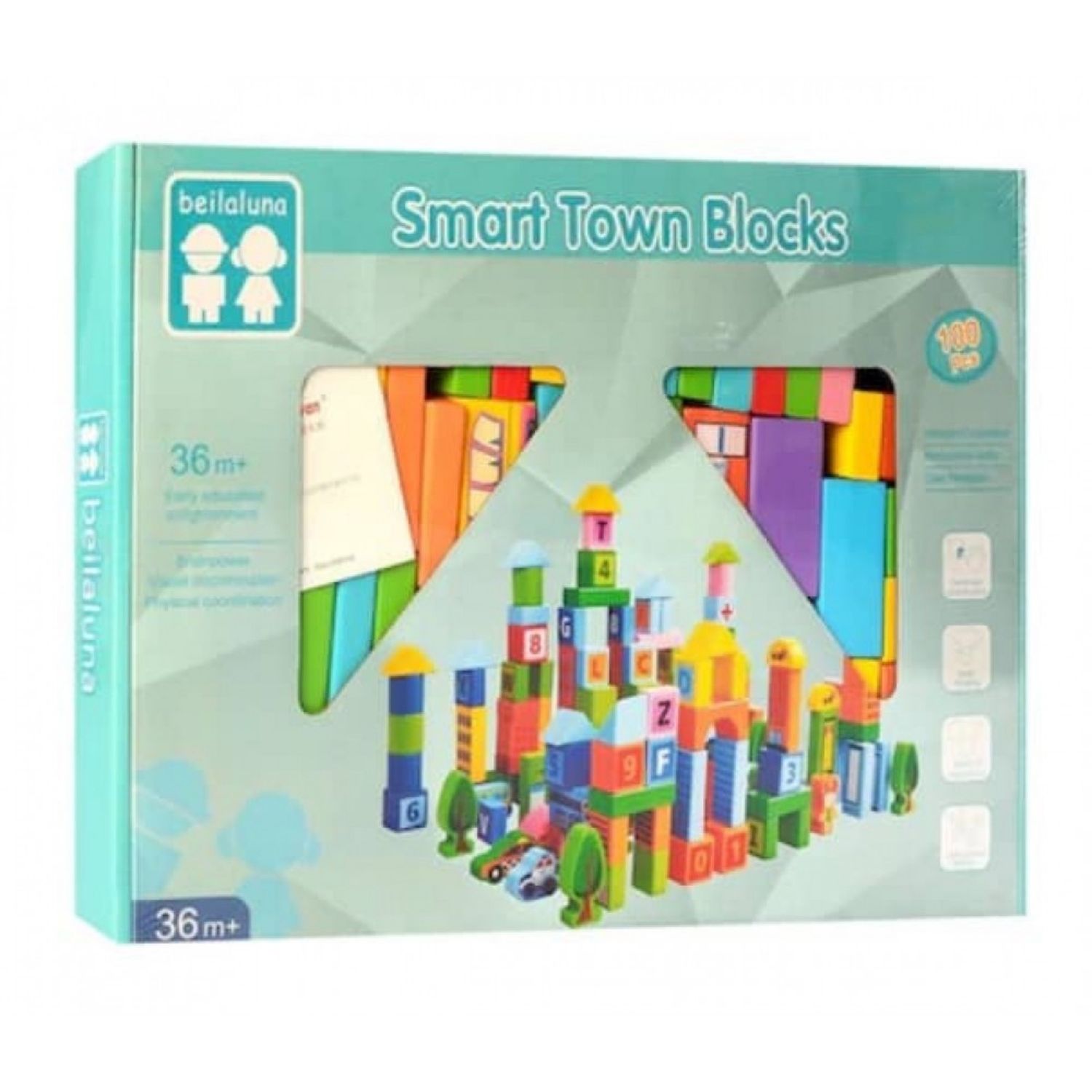 Set de constructie din lemn, 100 piese, Smart Town Blocks fotografia produsului View 2 L