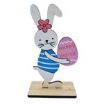 Figurina din lemn cu suport, Iepuras de Paste cu Ou, 15 cm, Happy Easter, Paste Fericit fotografia produsului
