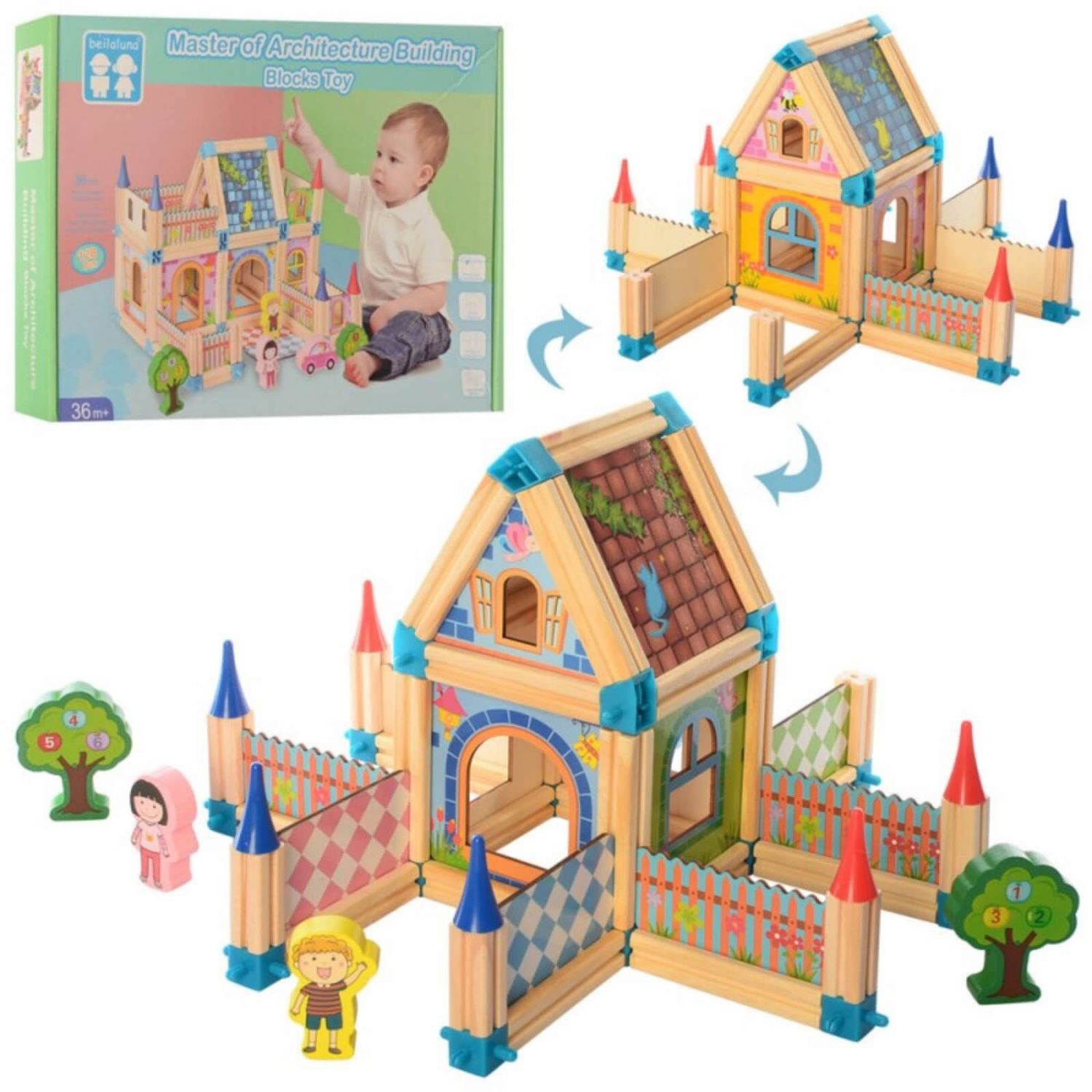 Set de constructie din lemn, Micul Arhitect, 128 piese, Beilaluna fotografia produsului View 2 L