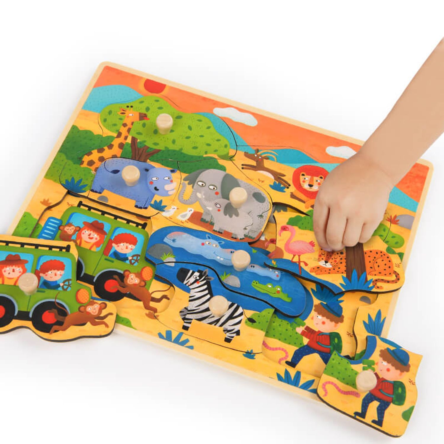 Puzzle Incastru din Lemn cu Maner, Animale Salbatice fotografia produsului View 2 L