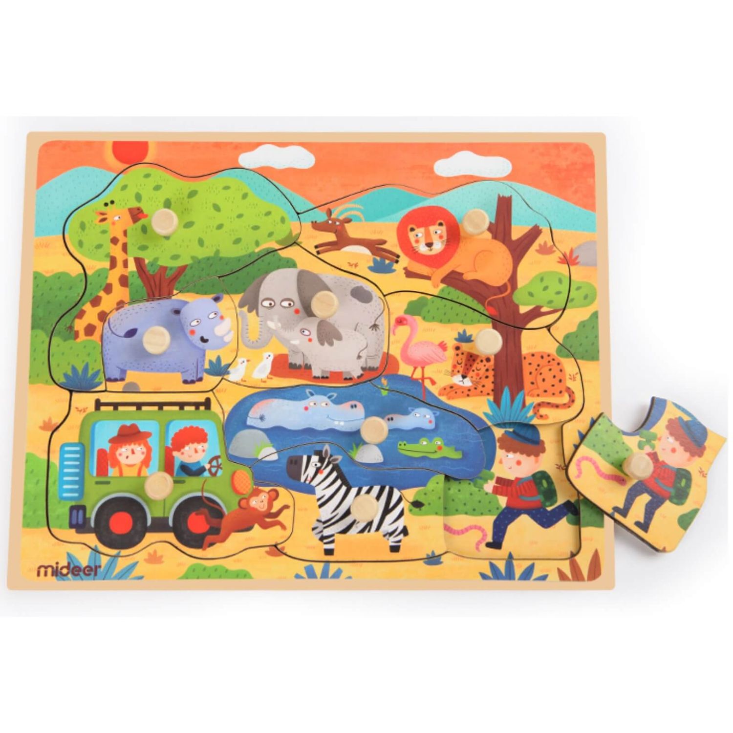 Puzzle Incastru din Lemn cu Maner, Animale Salbatice fotografia produsului