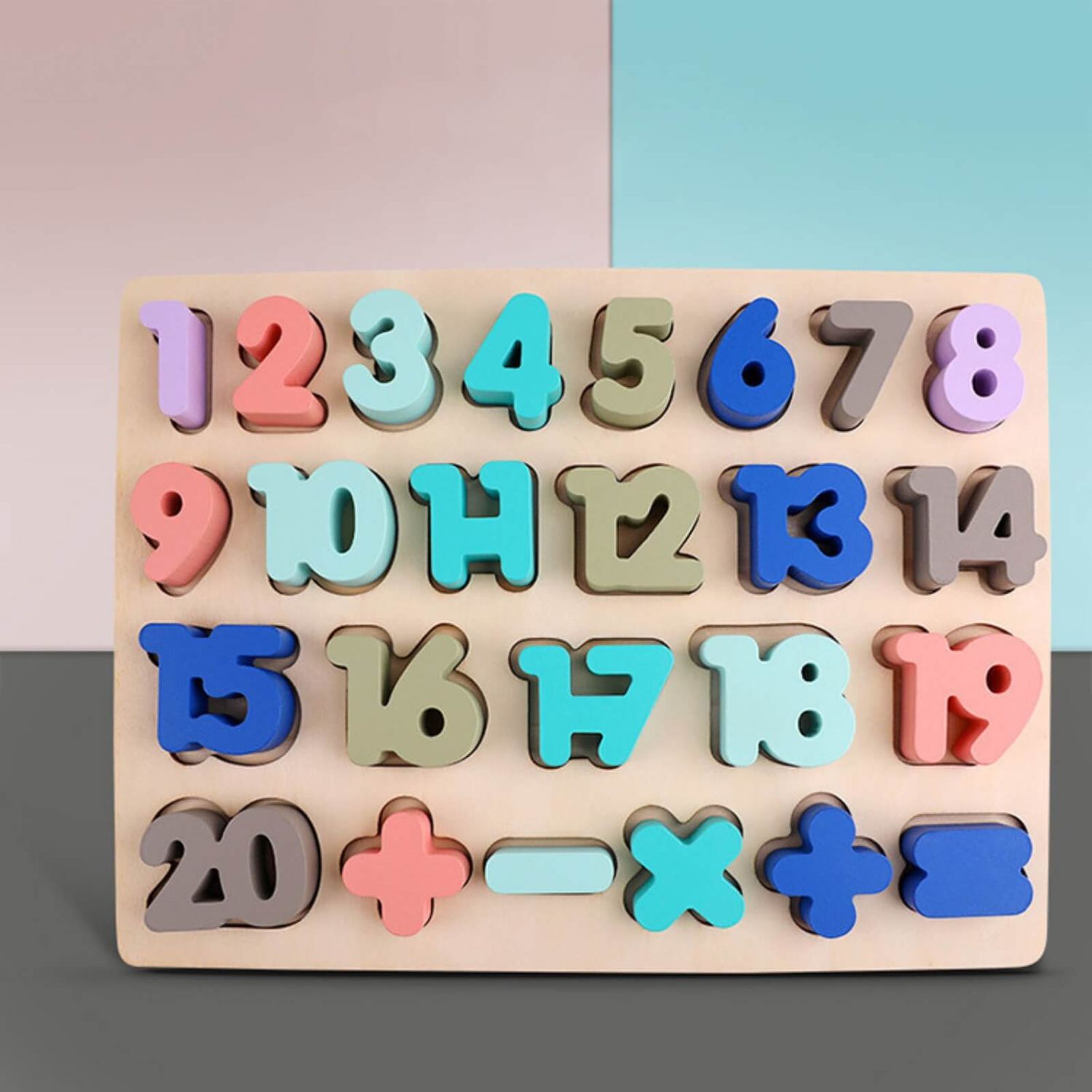 Puzzle lemn cu cifre si numere de la 1 la 20, Pastel fotografia produsului View 2 L