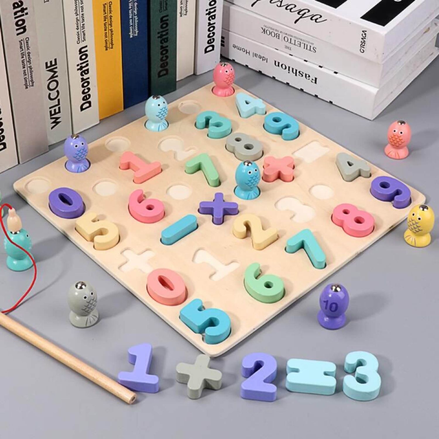 Puzzle incastru cifre si joc pescuit din lemn fotografia produsului View 2 L