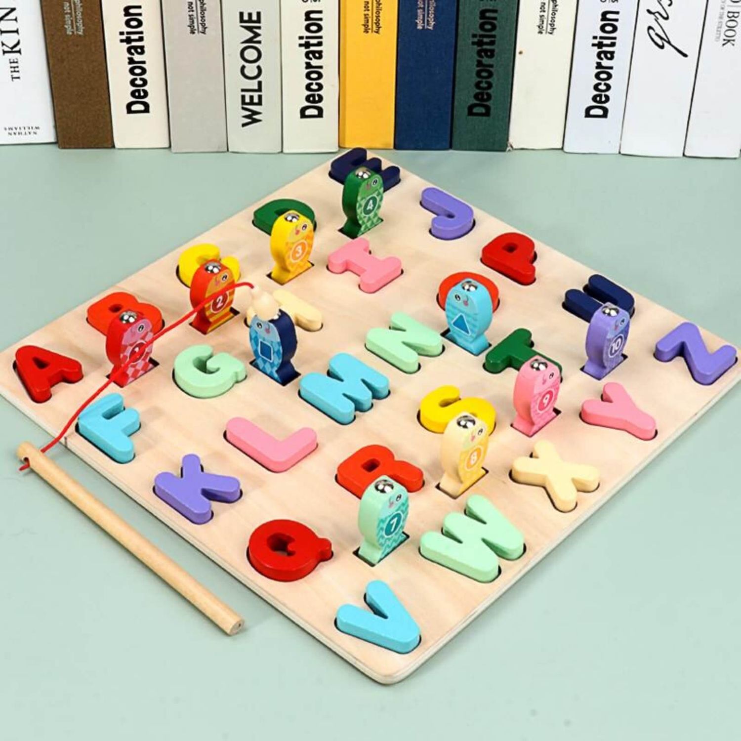Puzzle incastru litere si joc pescuit din lemn fotografia produsului View 2 L