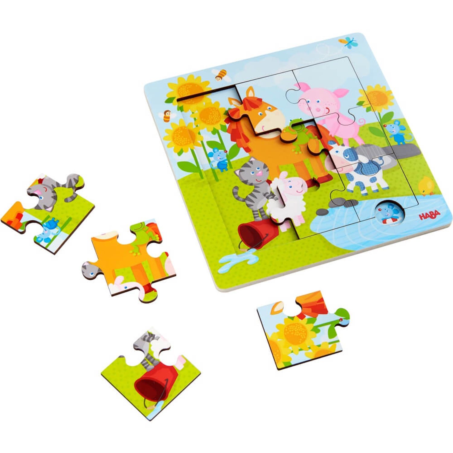 Puzzle din lemn cu animale pentru copii mici fotografia produsului