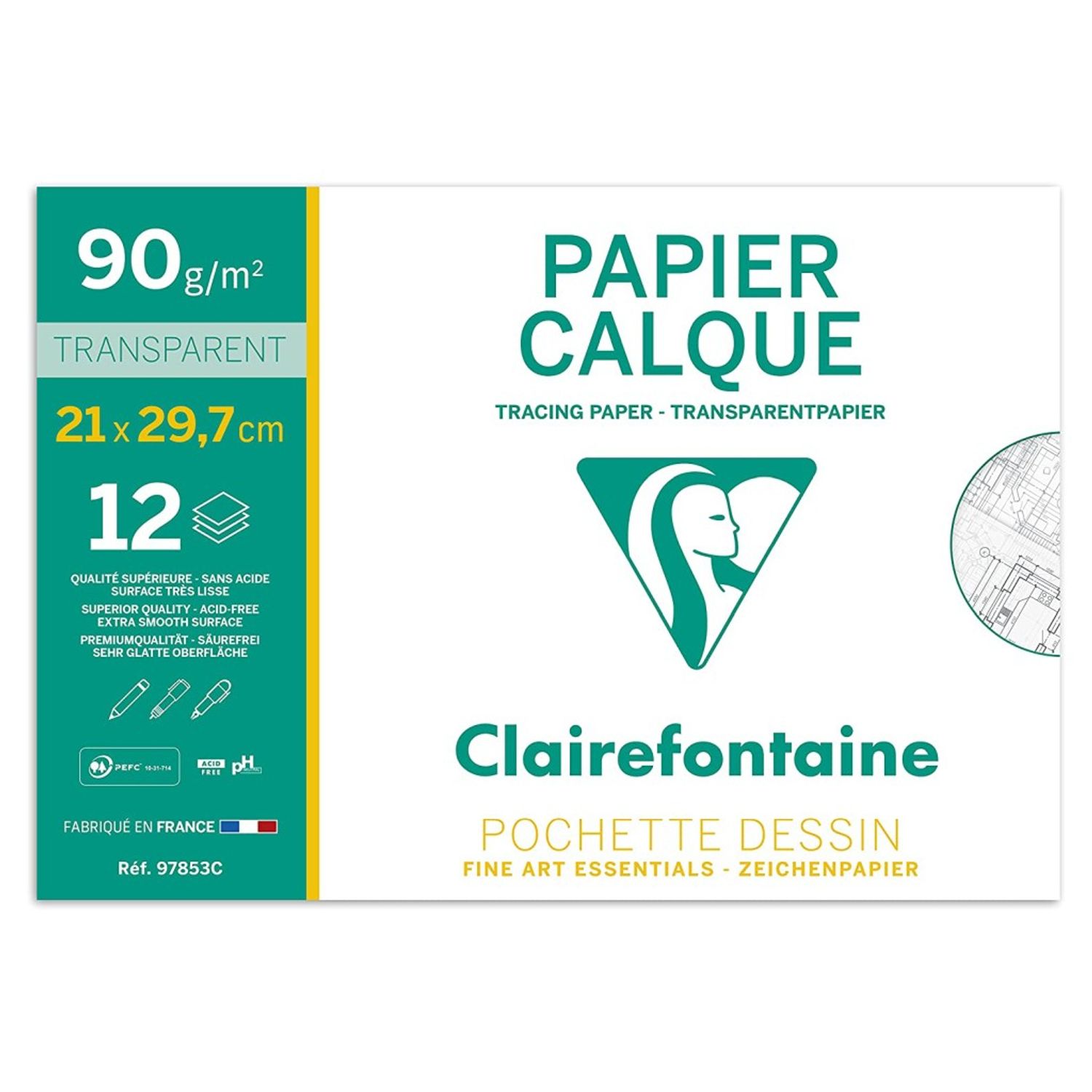Calc A4, 12 coli/plic, Clairefontaine fotografia produsului