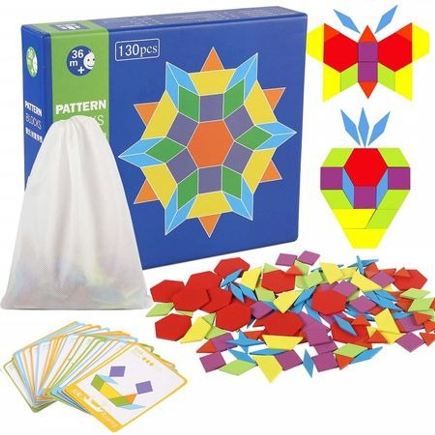 Joc Tangram cu 130 piese din lemn si modele fotografia produsului