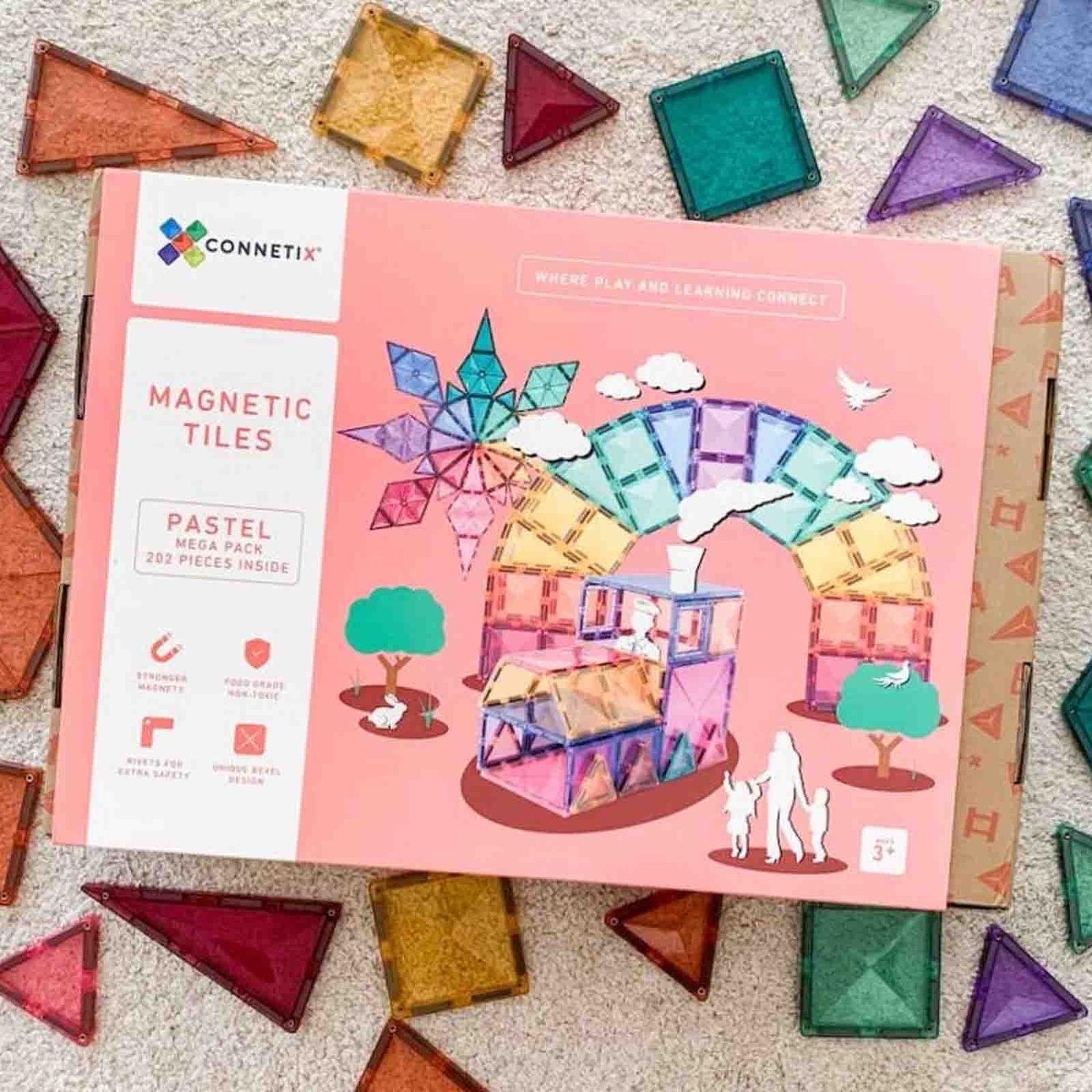 Set de constructie magnetic, 202 piese, forme geometrice, Connetix Pastel Mega Pack fotografia produsului