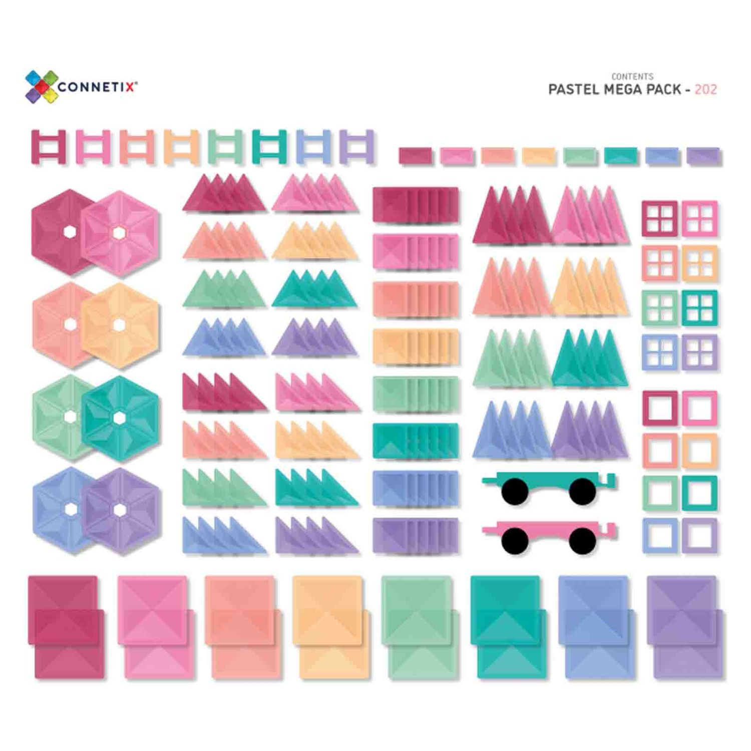 Set de constructie magnetic, 202 piese, forme geometrice, Connetix Pastel Mega Pack fotografia produsului View 2 L