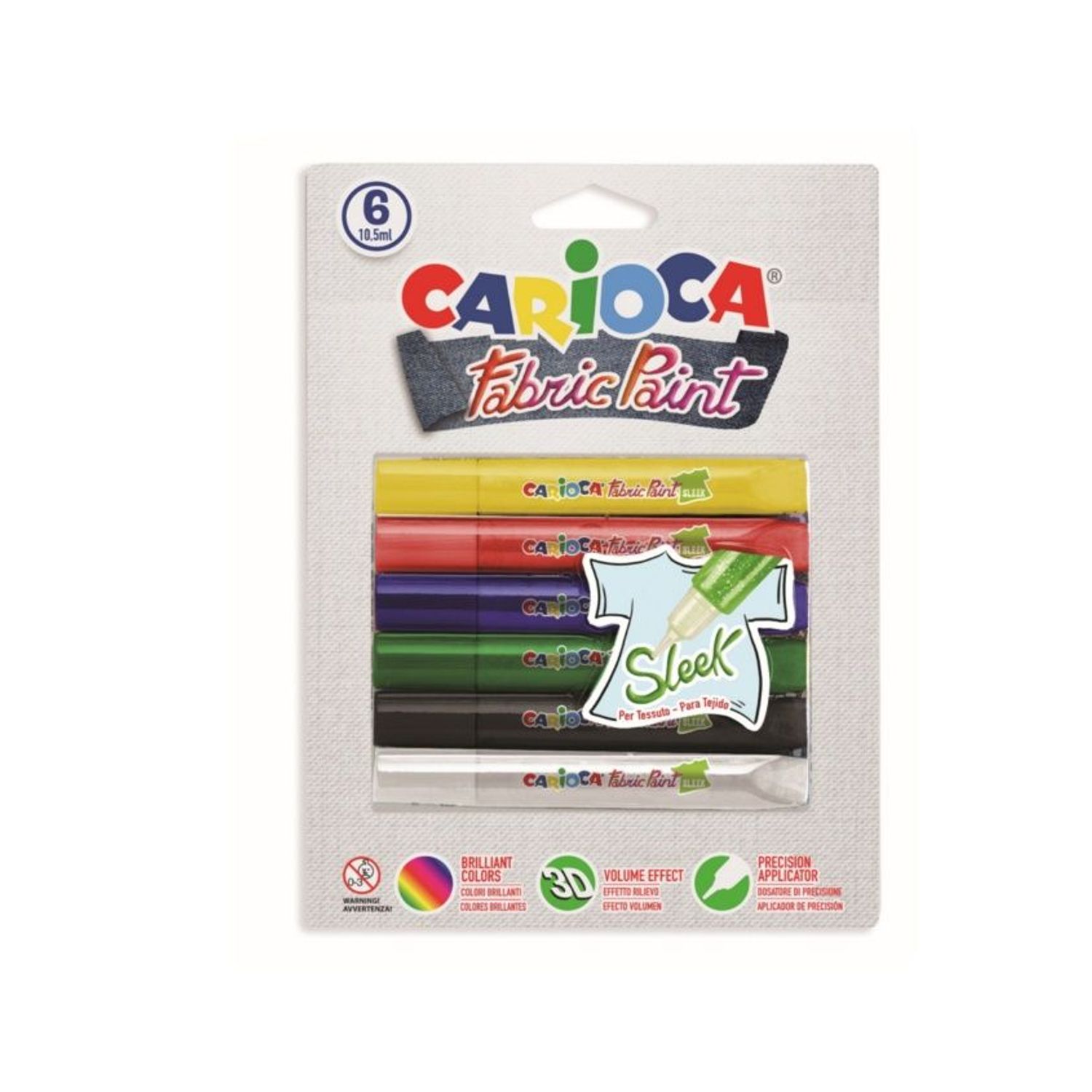 Vopsea pentru textile Carioca Fabric Paint - Sleek, 6 buc/set fotografia produsului