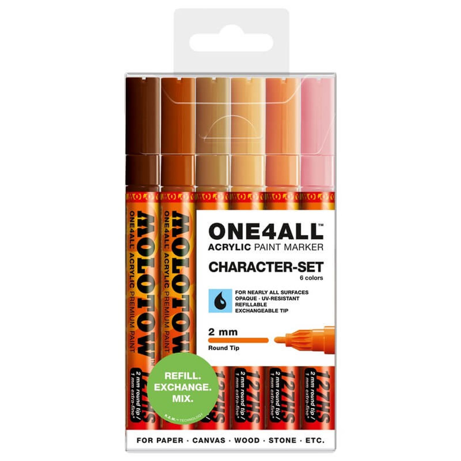 Marker acrilic Molotow One4All 127HS 2mm portofel Character-Set 6 buc fotografia produsului