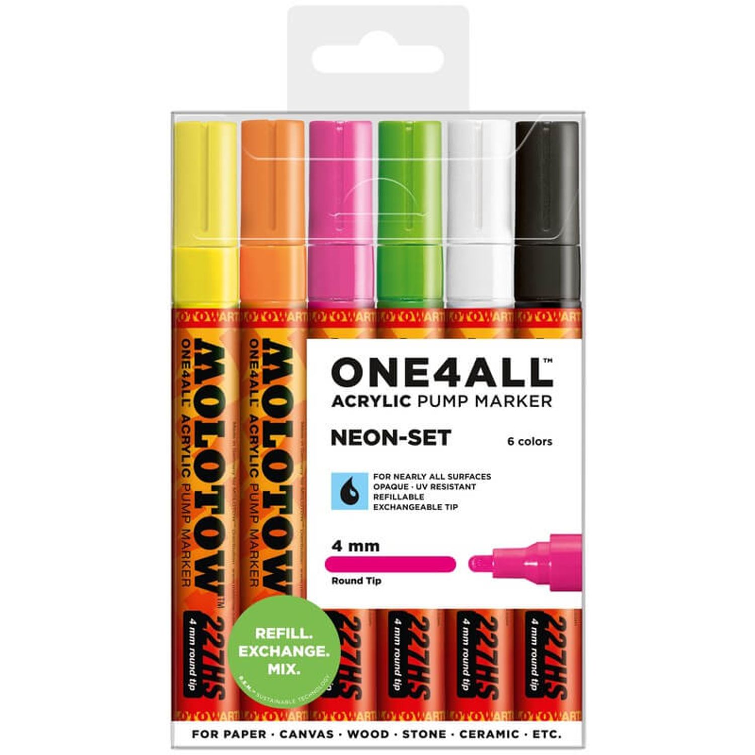 Marker acrilic Molotow One4All 227HS 4mm portofel Neon-Set 6 buc fotografia produsului
