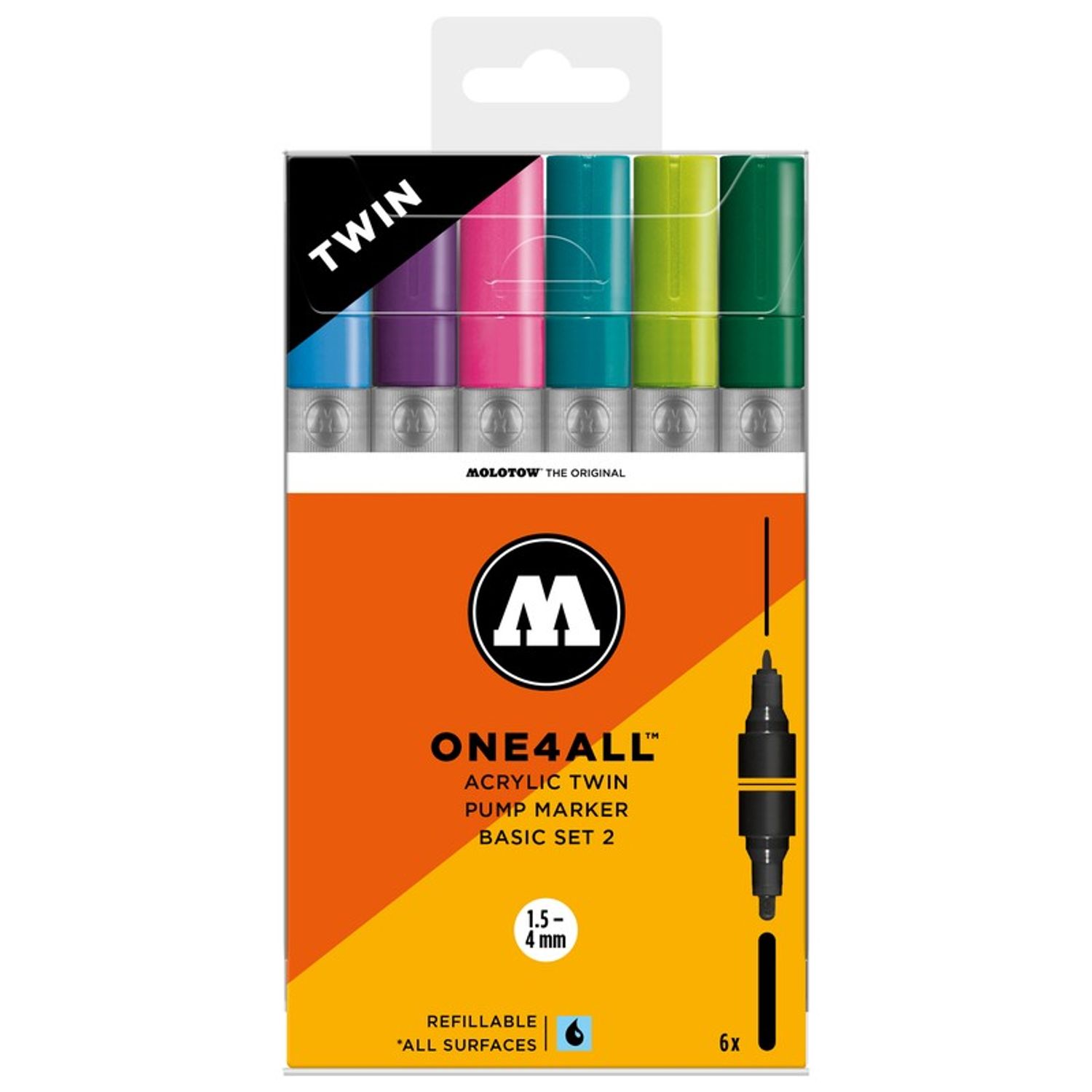 Marker acrilic Molotow One4All 127HS 2mm portofel Basic-Set 2 6 buc fotografia produsului