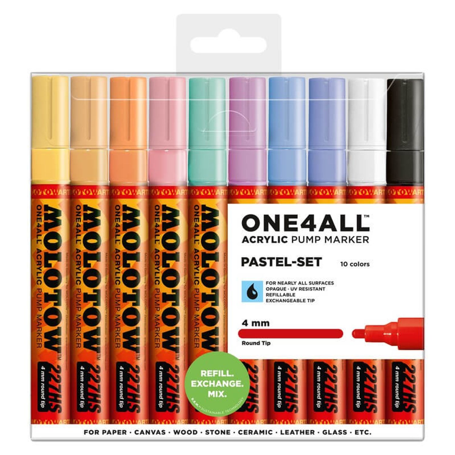 Marker acrilic Molotow One4All 227HS 4mm portofel Pastel-Set 10 buc fotografia produsului