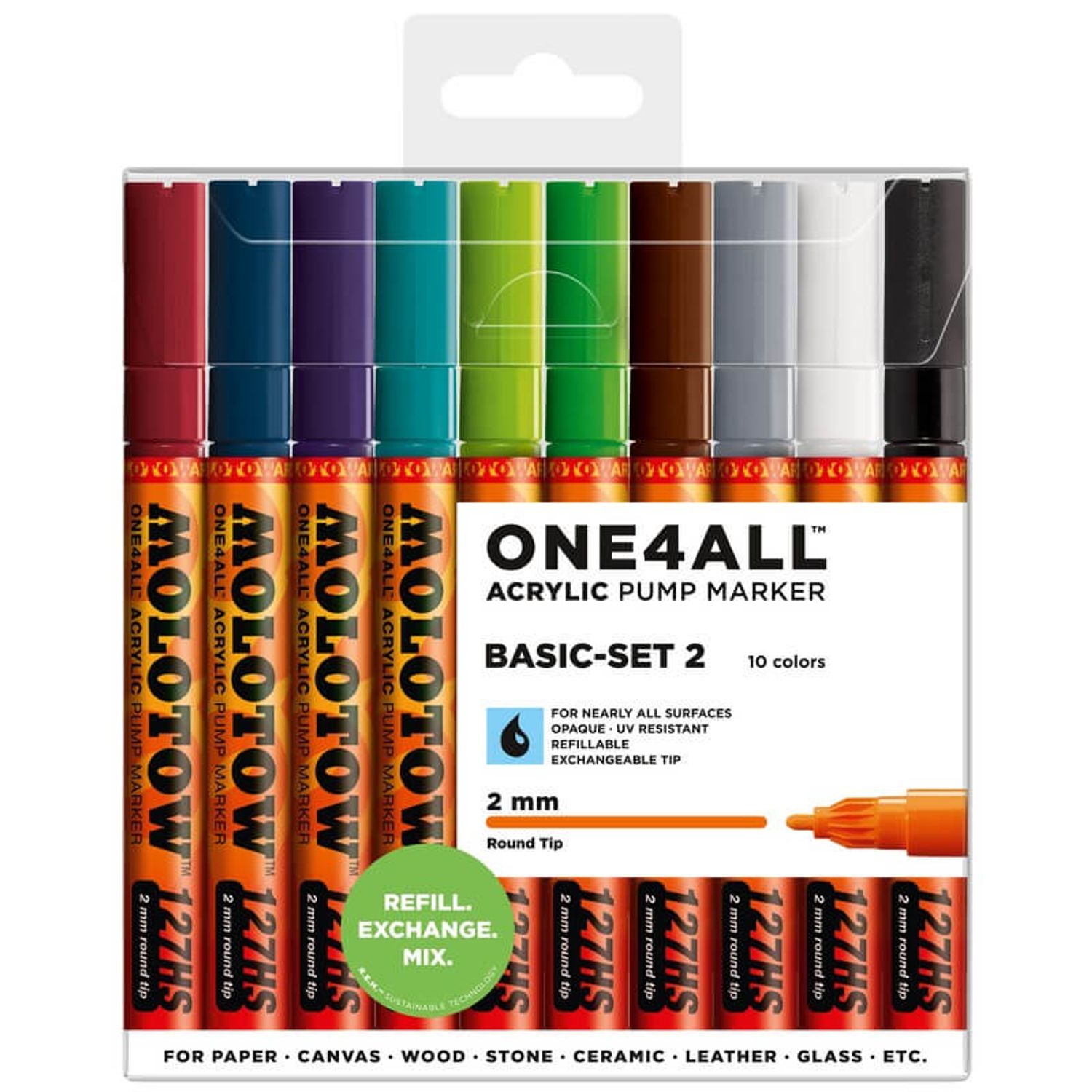 Marker acrilic Molotow One4All 127HS 2mm portofel Basic-Set 2 10 buc fotografia produsului
