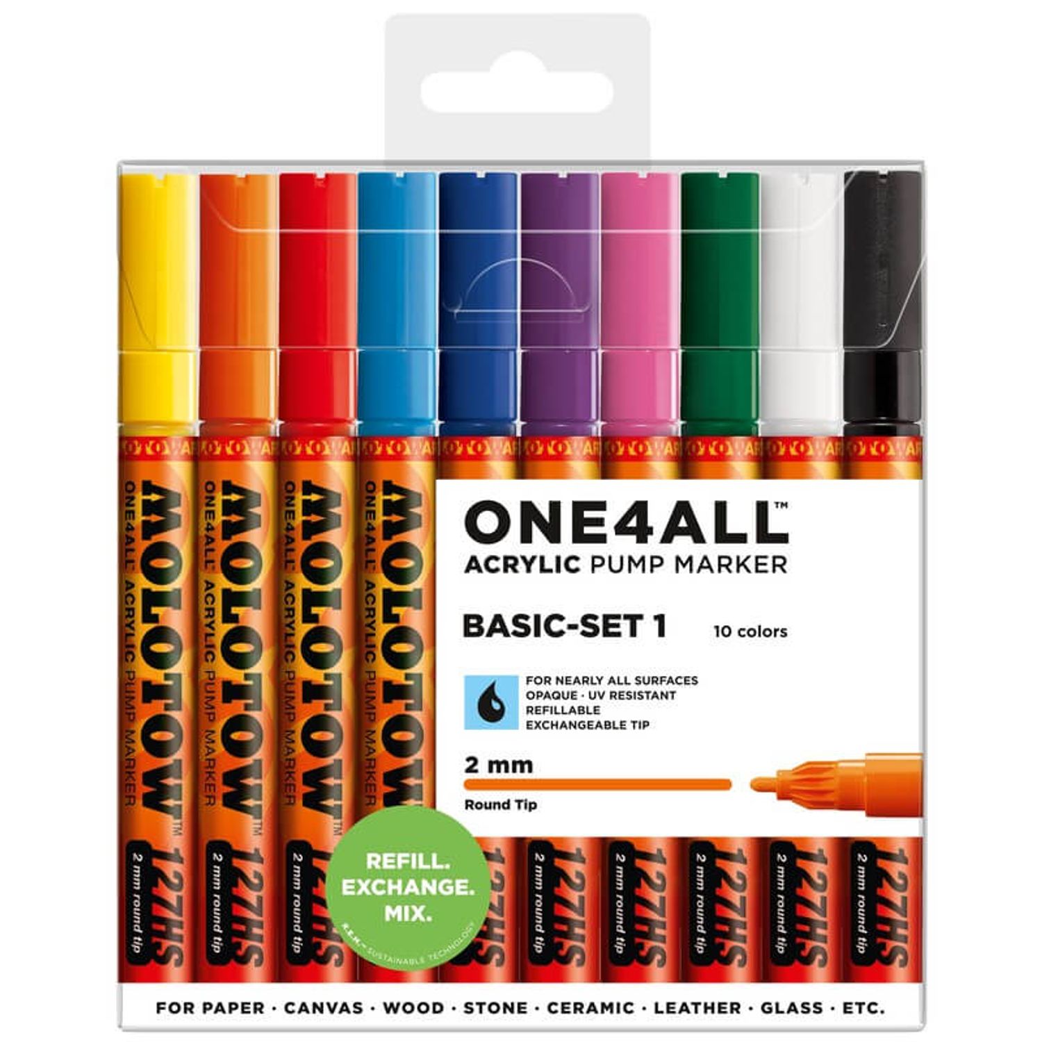 Marker acrilic Molotow One4All 127HS portofel Basic-Set 1 10 buc fotografia produsului