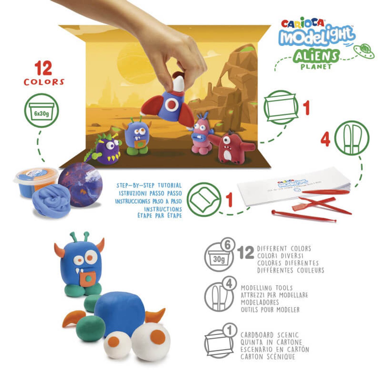 Plastilina moale Carioca Modelight Maxi PlayBox DiY Alien fotografia produsului View 2 L
