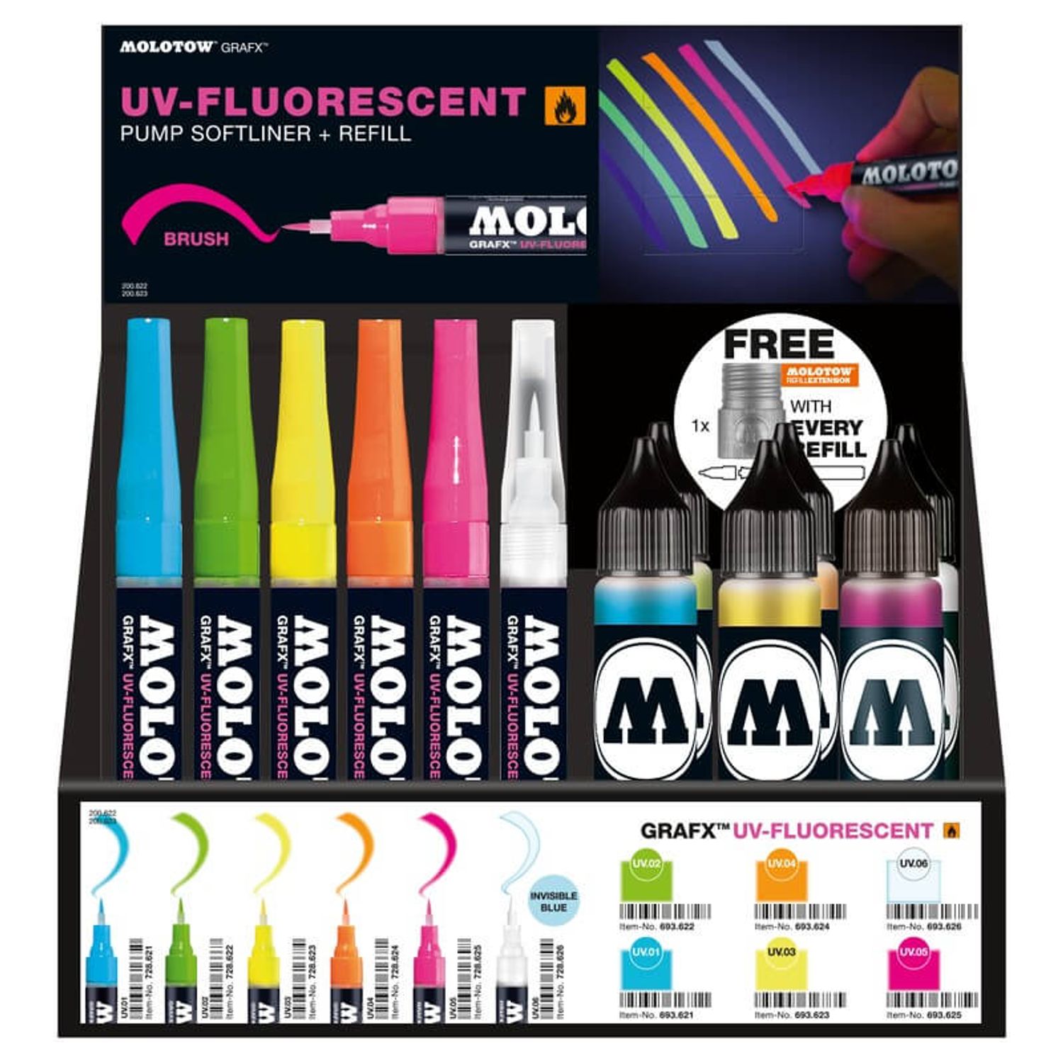 Softliner cu pompita Molotow UV-Fluorescent 1mm Display 30 buc fotografia produsului