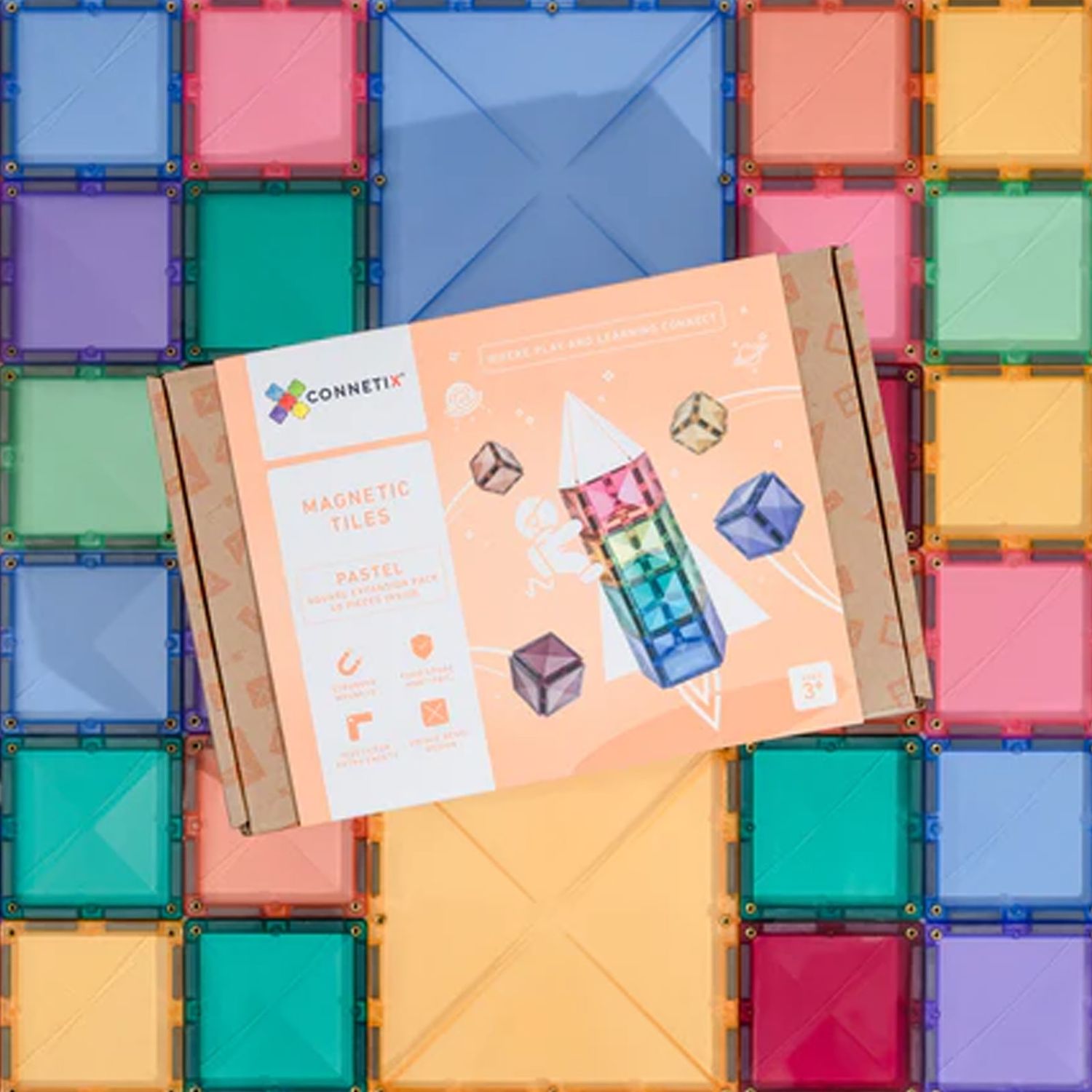 Set de constructie magnetic, 40 piese, forme geometrice, Connetix Square Expansion Pack Pastel fotografia produsului View 2 L